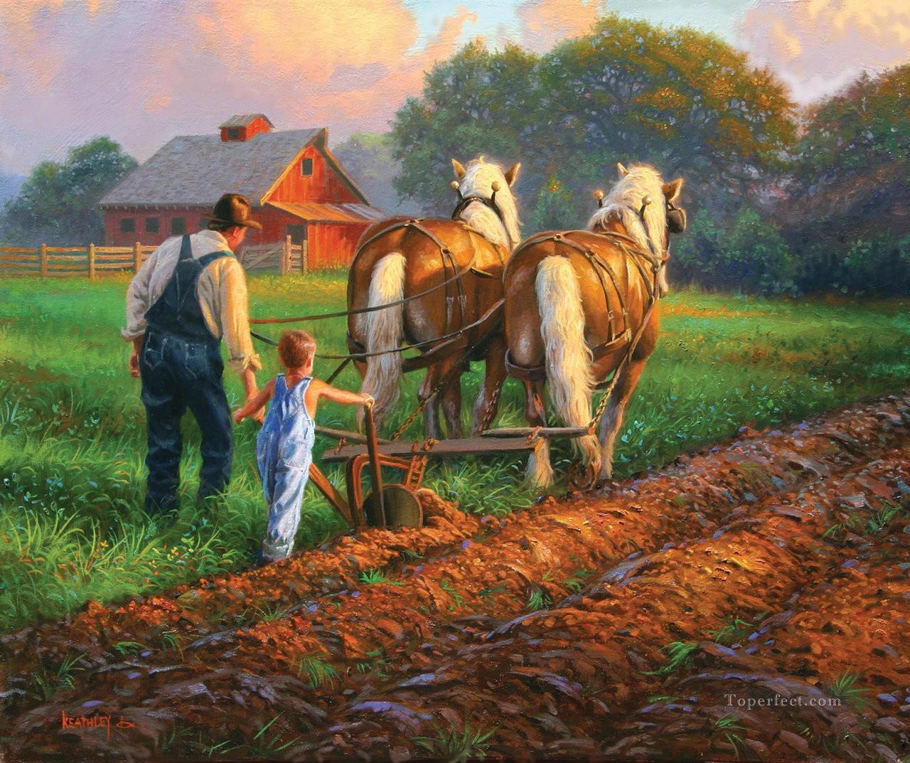 working horses at countryside Oil Paintings